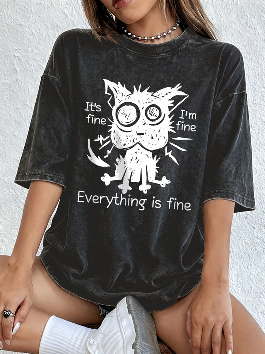 Everything Is Fine Funny Dog Cotton Washed T-Shirts