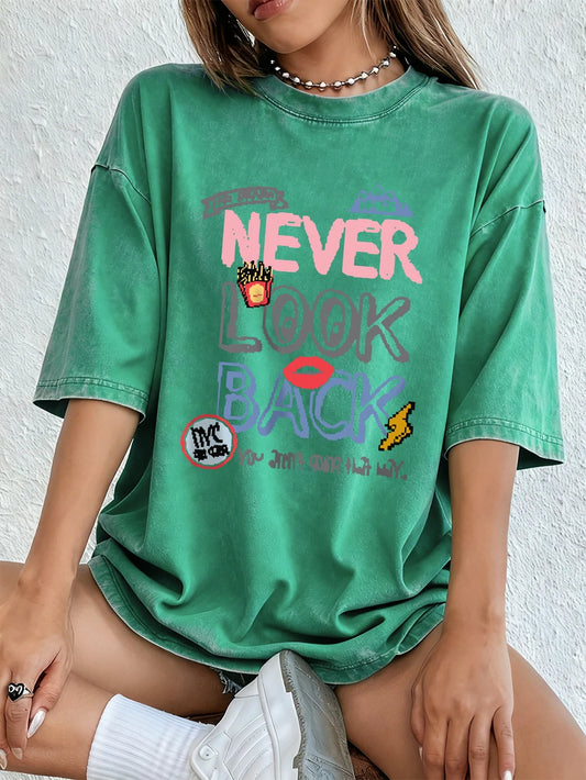 Never Look Back Women's Oversized Cotton Washed T-Shirt