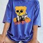 A Teddy Bear Wearing Glasses Washed T-Shirt Women Cotton Oversized Tops Comfortable Distressed O-Neck T Shirt Summer Clothes