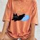 Black Kitten Stepping On Clouds Prints Washed T-Shirt Women Cotton Oversize Tops Summer Distressed O-Neck T Shirt Casual Clothes