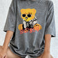 A Teddy Bear Wearing Glasses Washed T-Shirt Women Cotton Oversized Tops Comfortable Distressed O-Neck T Shirt Summer Clothes