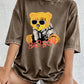 A Teddy Bear Wearing Glasses Washed T-Shirt Women Cotton Oversized Tops Comfortable Distressed O-Neck T Shirt Summer Clothes