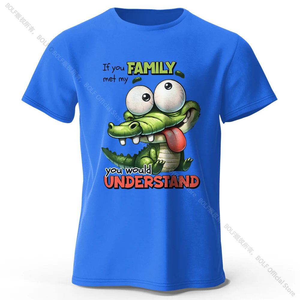 Cartoon Alligator Print 100% Cotton T-Shirt