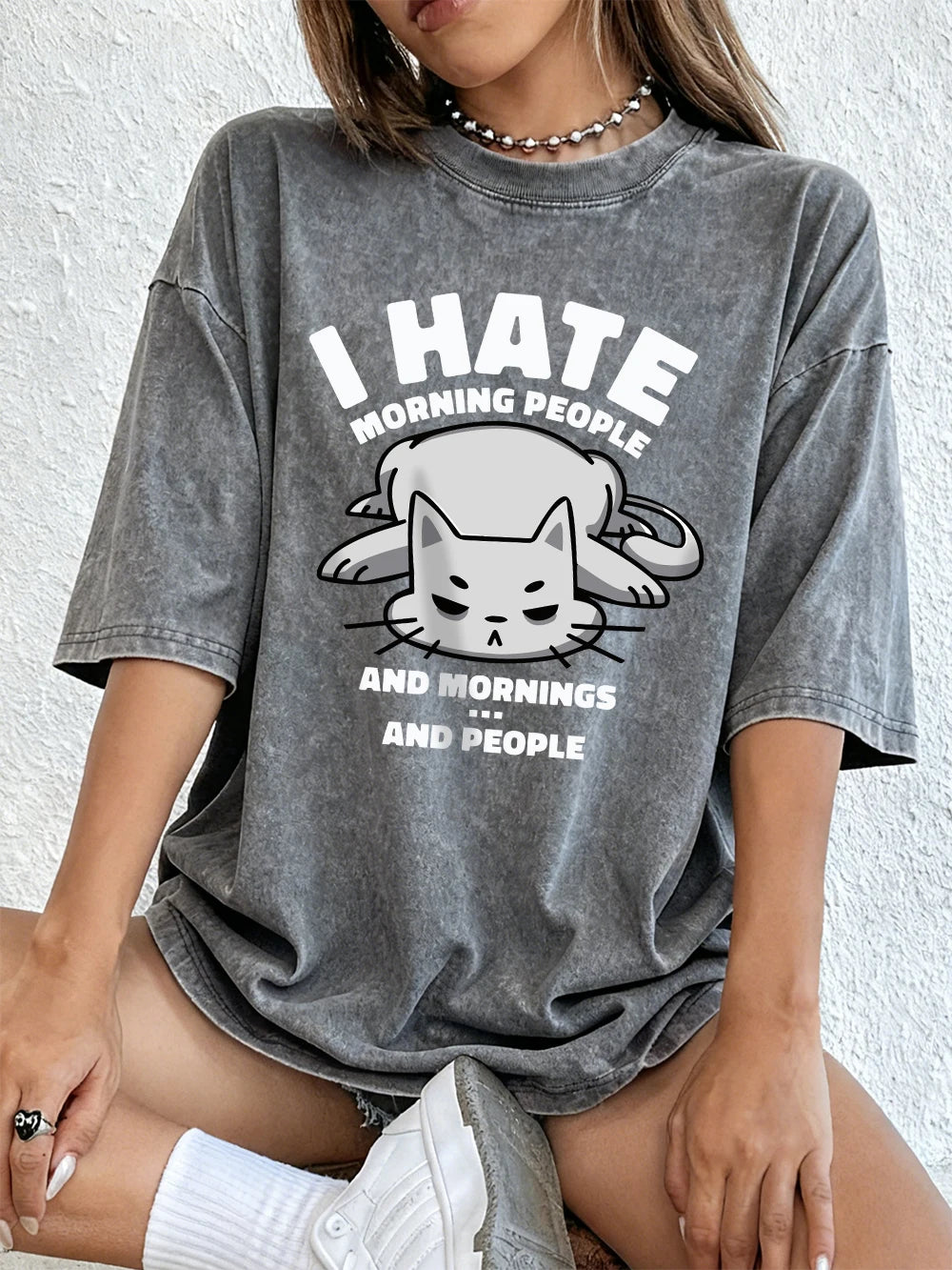 I Hate Morning People Women's Cotton Washed T-Shirt