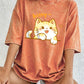 Kawaii Orange Cat Women's Cotton Washed T-Shirt Oversized