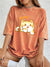 Kawaii Orange Cat Women's Cotton Washed T-Shirt Oversized
