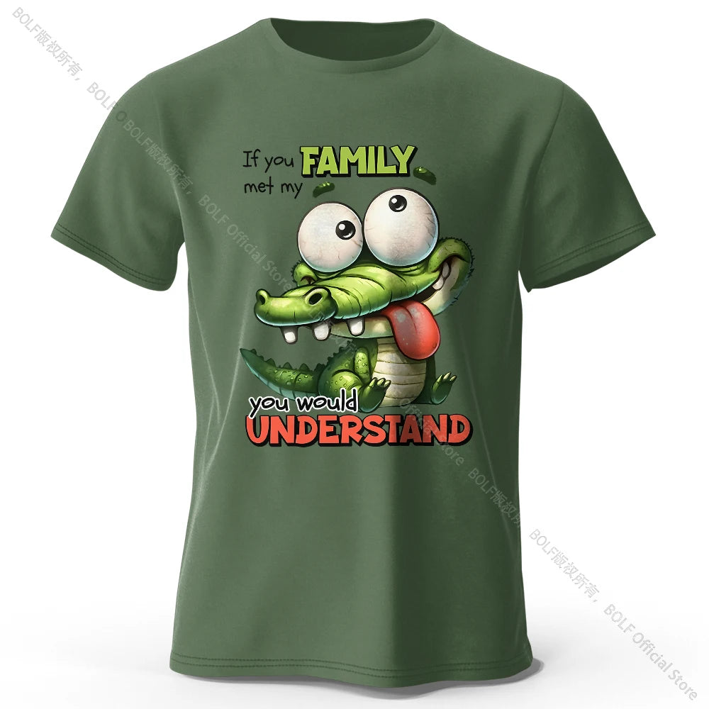 Cartoon Alligator Print 100% Cotton T-Shirt