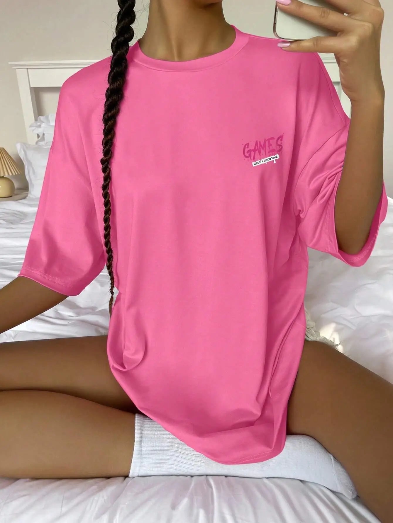 Graphic & Letter Print Crew Neck Women's Cotton T-Shirt Plus Size