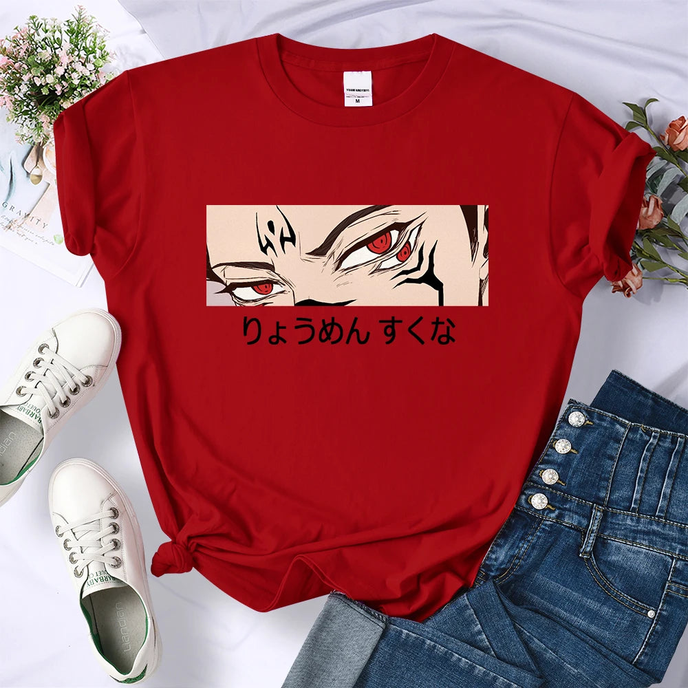 Jujutsu Kaisen Anime Ryomen Sukuna Women Tshirts Street Breathable Short Sleeve Personality Cool Tee Shirt Casual Summer T-Shirt