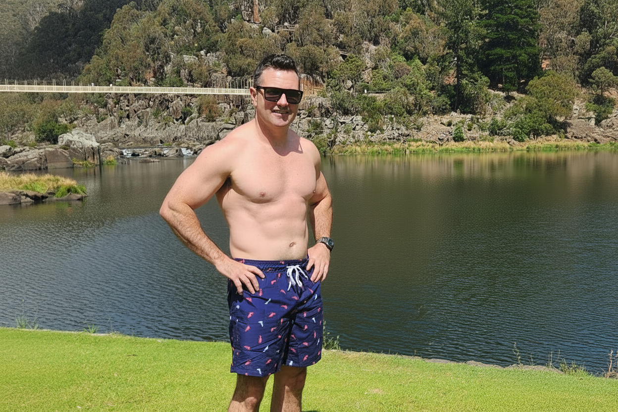 Red and White Fish Men's Swim Shorts - Quick Dry Beach Swimwear